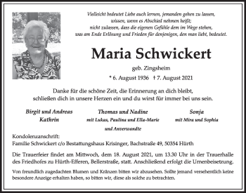 Anzeige von Maria Schwickert von  Wochenende 