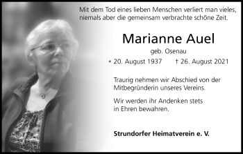 Anzeige von Marianne Auel von Kölner Stadt-Anzeiger / Kölnische Rundschau / Express