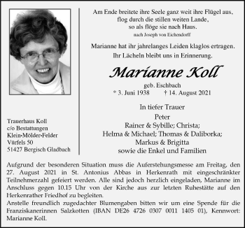 Anzeige von Marianne Koll von  Bergisches Handelsblatt 