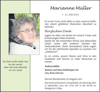 Anzeige von Marianne Müller von Kölner Stadt-Anzeiger / Kölnische Rundschau / Express