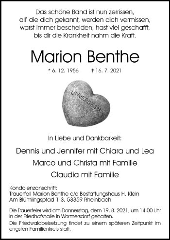 Anzeige von Marion Benthe von  Schaufenster/Blickpunkt 