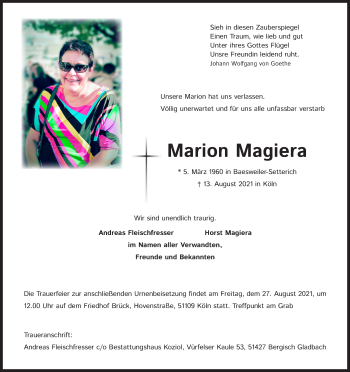 Anzeige von Marion Magiera von Kölner Stadt-Anzeiger / Kölnische Rundschau / Express