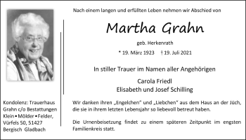 Anzeige von Martha Grahn von  Bergisches Handelsblatt 
