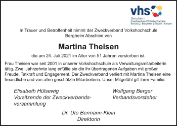 Anzeige von Martina Theisen von Kölner Stadt-Anzeiger / Kölnische Rundschau / Express