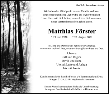Anzeige von Matthias Förster von  Blickpunkt Euskirchen 