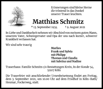 Anzeige von Matthias Schmitz von Kölner Stadt-Anzeiger / Kölnische Rundschau / Express