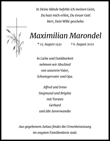 Anzeige von Maximilian Marondel von Kölner Stadt-Anzeiger / Kölnische Rundschau / Express