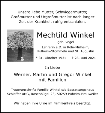 Anzeige von Mechtild Winkel von Kölner Stadt-Anzeiger / Kölnische Rundschau / Express
