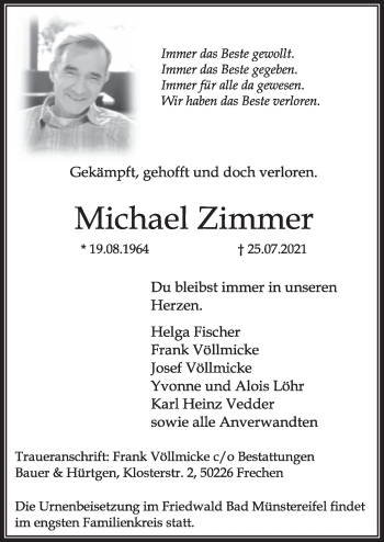 Anzeige von Michael Zimmer von  Wochenende 