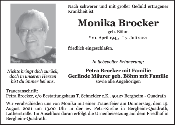 Anzeige von Monika Brocker von  Werbepost 