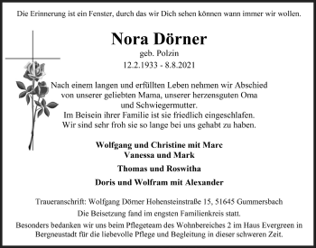 Anzeige von Nora Dörner von  Anzeigen Echo 
