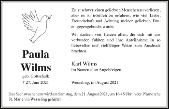 Anzeige von Paula Wilms von  Schlossbote/Werbekurier 