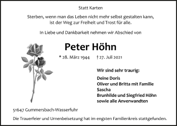 Anzeige von Peter Höhn von  Anzeigen Echo 