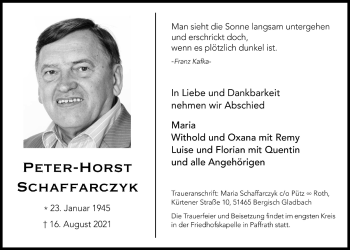 Anzeige von Peter-Horst Schaffarczyk von  Bergisches Handelsblatt 