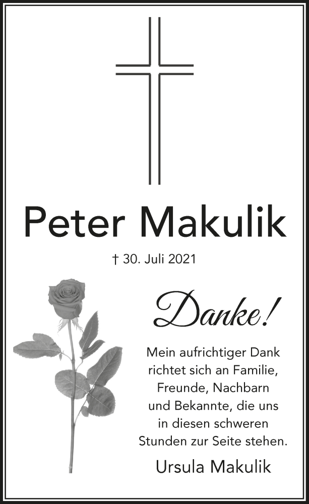  Traueranzeige für Peter Makulik vom 27.08.2021 aus  Bergisches Handelsblatt 