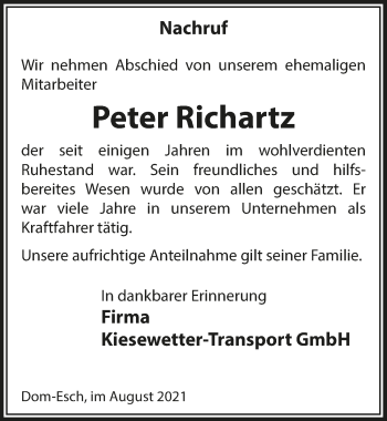 Anzeige von Peter Richartz von  Blickpunkt Euskirchen 