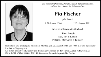 Anzeige von Pia Fischer von Kölner Stadt-Anzeiger / Kölnische Rundschau / Express