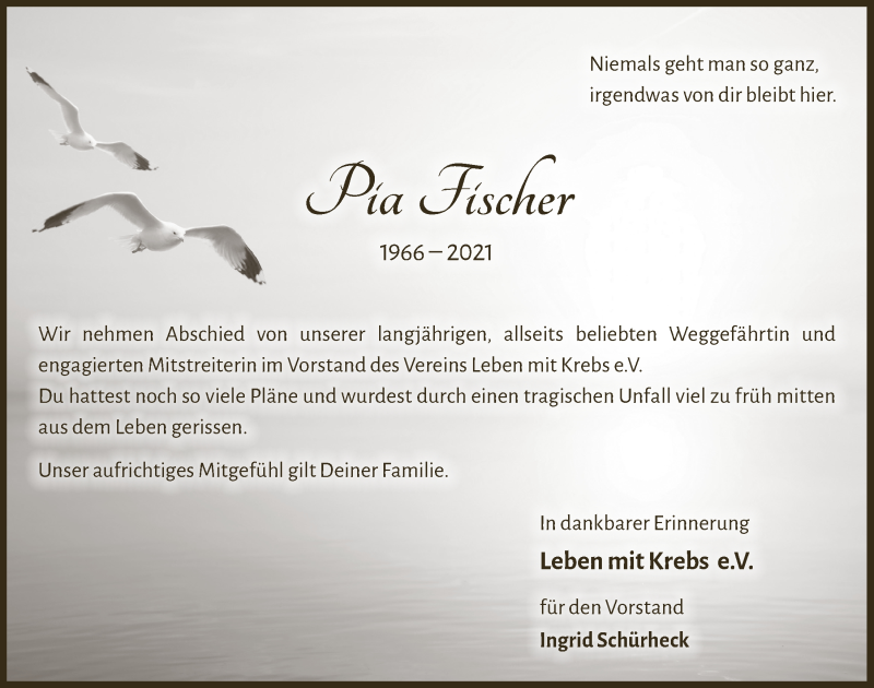  Traueranzeige für Pia Fischer vom 20.08.2021 aus  Extra Blatt 