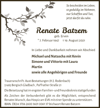 Anzeige von Renate Batzem von  Bergisches Handelsblatt 