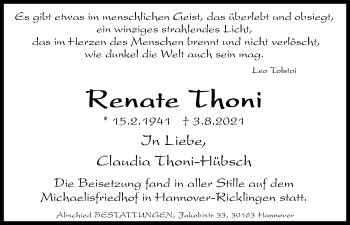 Anzeige von Renate Thoni von Kölner Stadt-Anzeiger / Kölnische Rundschau / Express