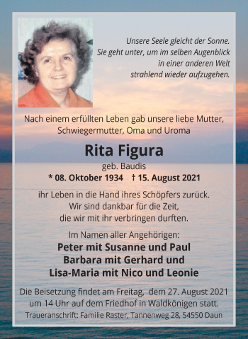 Anzeige von Rita Figura von  Wochenende 