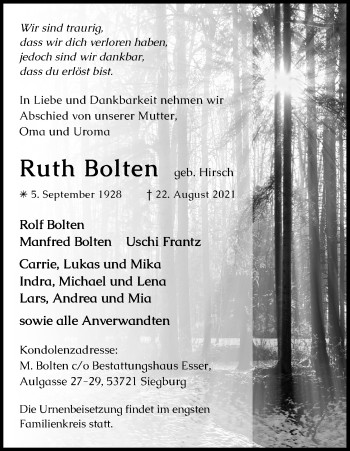 Anzeige von Rolf Bolten von Kölner Stadt-Anzeiger / Kölnische Rundschau / Express