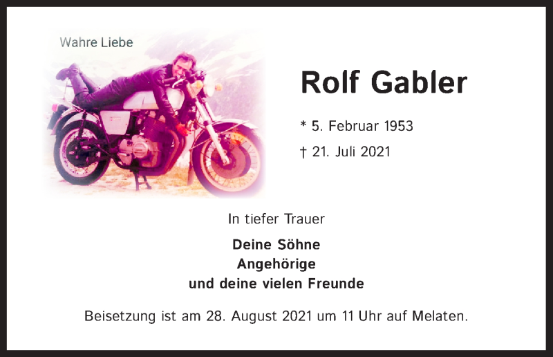  Traueranzeige für Rolf Gabler vom 25.08.2021 aus Kölner Stadt-Anzeiger / Kölnische Rundschau / Express