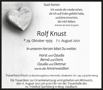 Anzeige von Rolf Knust von  Bergisches Handelsblatt 