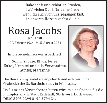 Anzeige von Rosa Jacobs von Kölner Stadt-Anzeiger / Kölnische Rundschau / Express