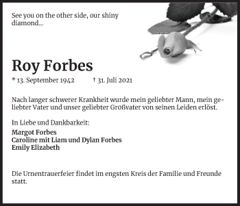 Anzeige von Roy Forbes von Kölner Stadt-Anzeiger / Kölnische Rundschau / Express