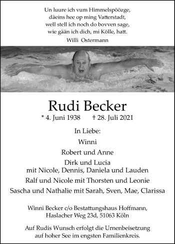 Anzeige von Rudi Becker von Kölner Stadt-Anzeiger / Kölnische Rundschau / Express