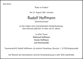 Anzeige von Rudolf Hoffmann von  Anzeigen Echo 