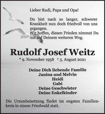 Anzeige von Rudolf Weitz von  Werbepost 