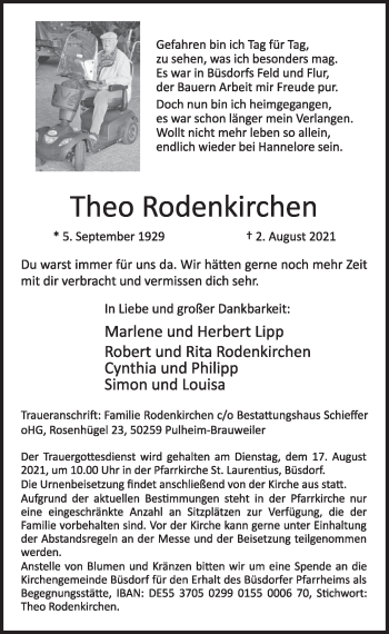 Anzeige von Theo Rodenkirchen von  Werbepost 