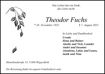 Anzeige von Theodor Fuchs von Kölner Stadt-Anzeiger / Kölnische Rundschau / Express