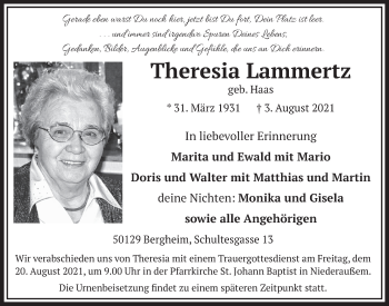 Anzeige von Theresia Lammertz von  Werbepost 