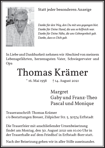Anzeige von Thomas Krämer von  Werbepost 