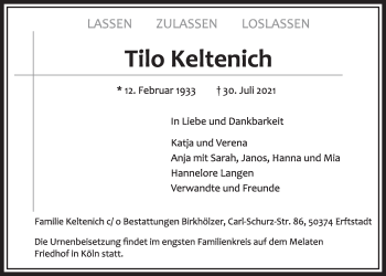 Anzeige von Tilo Keltenich von  Werbepost 