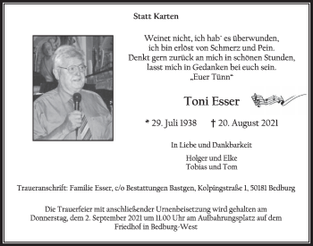 Anzeige von Toni Esser von  Werbepost 
