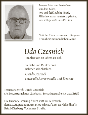 Anzeige von Udo Czesnick von  Schlossbote/Werbekurier 