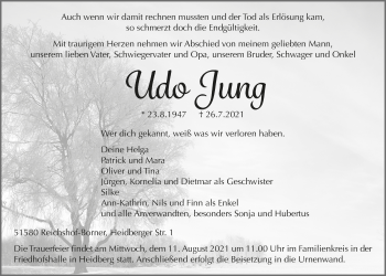 Anzeige von Udo Jung von  Anzeigen Echo  Lokalanzeiger 