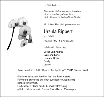 Anzeige von Ursula Rippert von  Anzeigen Echo 