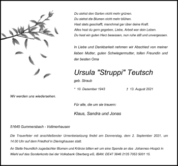 Anzeige von Ursula  Teutsch von  Anzeigen Echo 