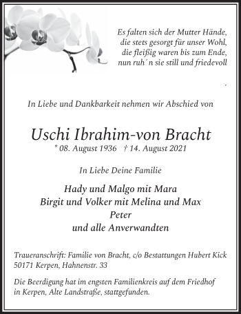 Anzeige von Uschi  Ibrahim-von Bracht von  Werbepost 