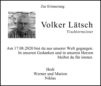 Anzeige von Volker Lätsch von Kölner Stadt-Anzeiger / Kölnische Rundschau / Express