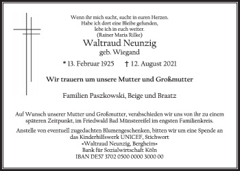 Anzeige von Waltraud Neunzig von  Werbepost 