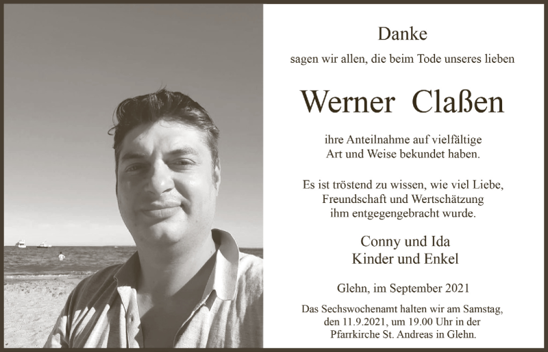  Traueranzeige für Werner Claßen vom 28.08.2021 aus  Blickpunkt Euskirchen 