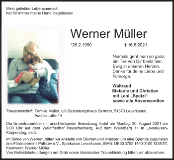 Anzeige von Werner Müller von Kölner Stadt-Anzeiger / Kölnische Rundschau / Express