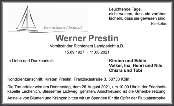 Anzeige von Werner Prestin von  Werbepost 