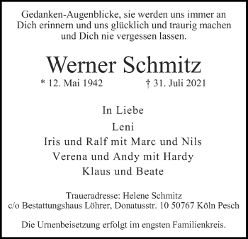 Anzeige von Werner Schmitz von Kölner Stadt-Anzeiger / Kölnische Rundschau / Express